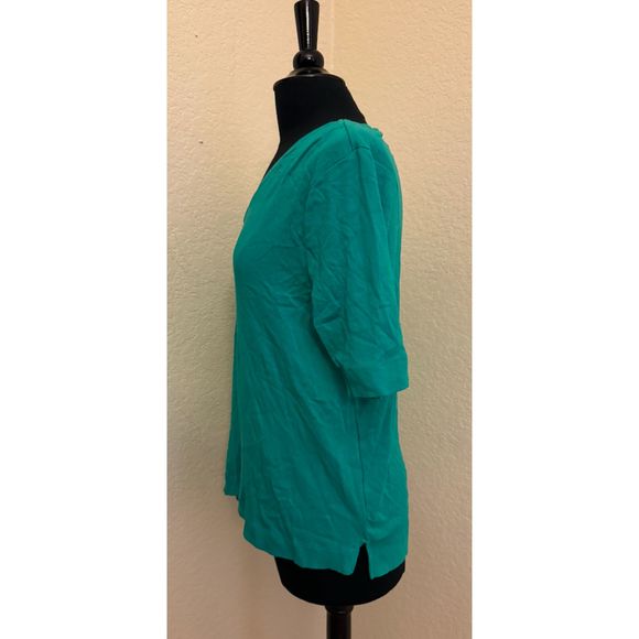 Chico's Green Asymmetrical V Neck Short Sleeve Tee-Chico's Sz 4 (XXL) - Picture 4 of 13